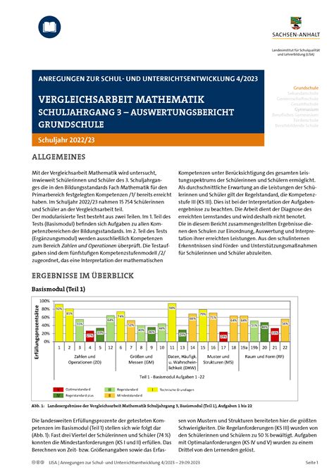 Vergleichsarbeit Mathematik Schuljahrgang Auswertungsbericht