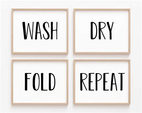 Wash Dry Fold Repeat Sign Set Of 4 Laundry Prints Laundry Etsy