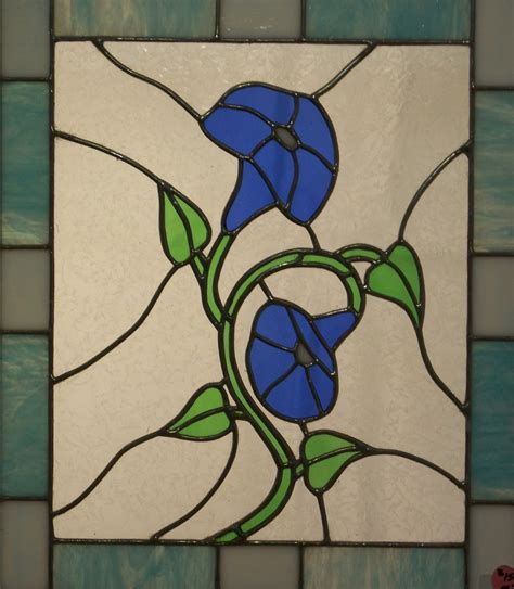 Stained Glass Morning Glories Blue With Border Etsy