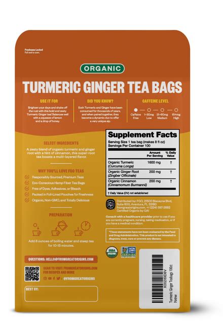 Turmeric Ginger Tea Bags – FGO - From Great Origins