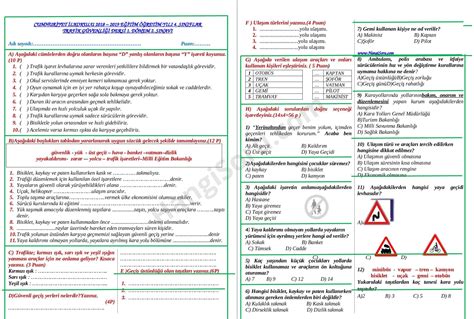 4 Sınıf Trafik Güvenliği 1 Dönem 2 Yazılı Soruları 15 HangiSoru