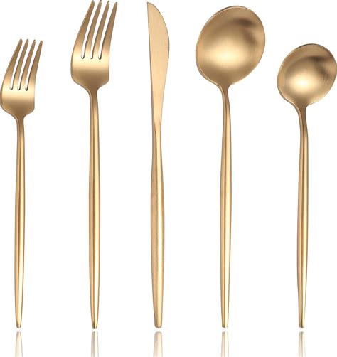 Lemeya Matte Gold Modern Silverware Set Stainless Steel Flatware