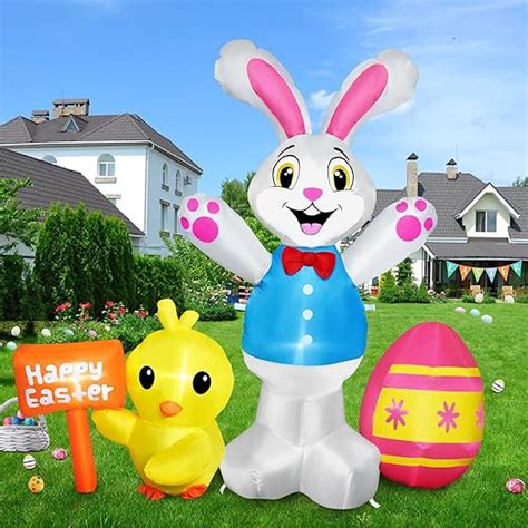 Raymall Easter Inflatables Outdoor Decorations 5ft Tall Bunny With Chick And Egg