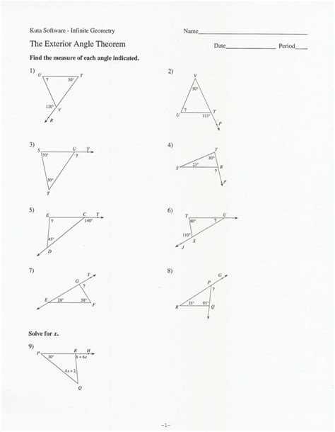 Exterior Angle Inequality Theorem Worksheets