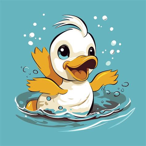 Lindo Pato De Dibujos Animados Nadando En El Agua Ilustraci N Vectorial