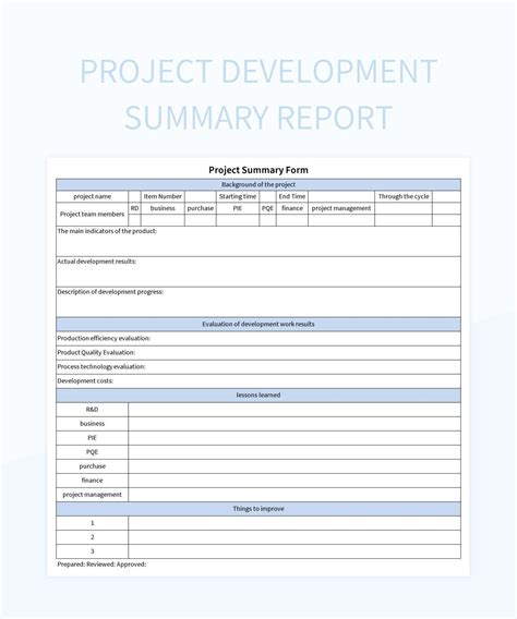 Project Development Summary Report Excel Template And Google Sheets