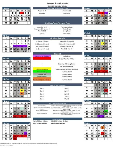 Osceola County Schools Calendar 2024-2025 [Public Schools]