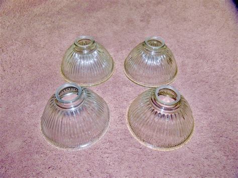 Four Heavy Clear Glass Light Covers Ridged Lighting