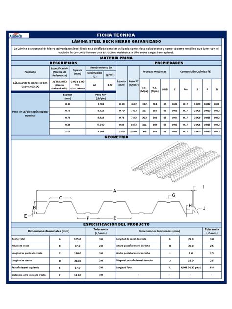 Ficha Técnica General Lámina Steel Deck Hg Pdf Materiales