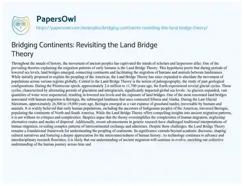 Bridging Continents: Revisiting the Land Bridge Theory - Free Essay ...