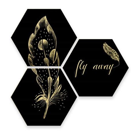 Hexagone Alu Dibond Effet Dor Kvilis Fly Away Set De Wall Art Fr