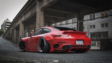 Digital Art Road Red Cars Overpass Porsche Vehicle Street