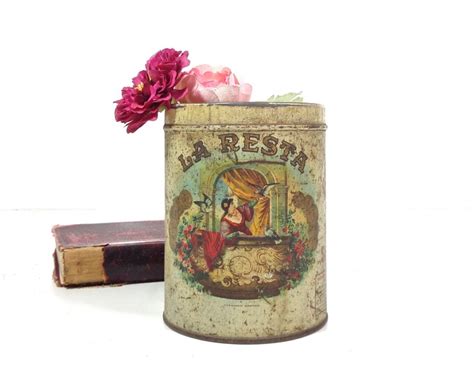 Vintage Cigar Tin 1920s La Resta Tobacco Cigar Advertising Tin Can Box