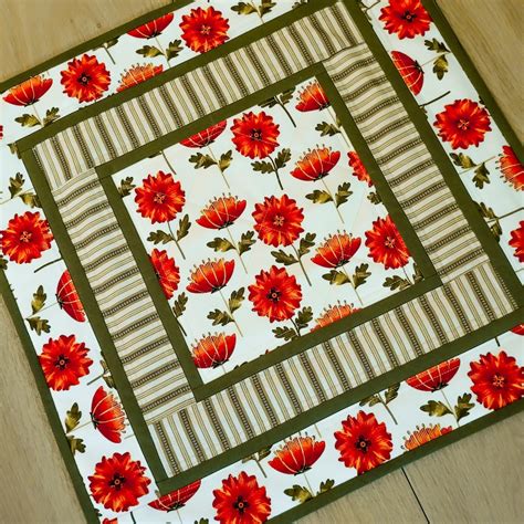 Quilted Floral Table Topper Mat Wall Hanging Deco Poppies Etsy