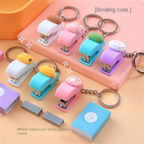 Stapler Mini Portable Desain Kartun Lucu Dengan Gantungan Kunci Untuk