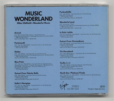 Music Wonderland Virgin Cd Mike Oldfield Worldwide Discography