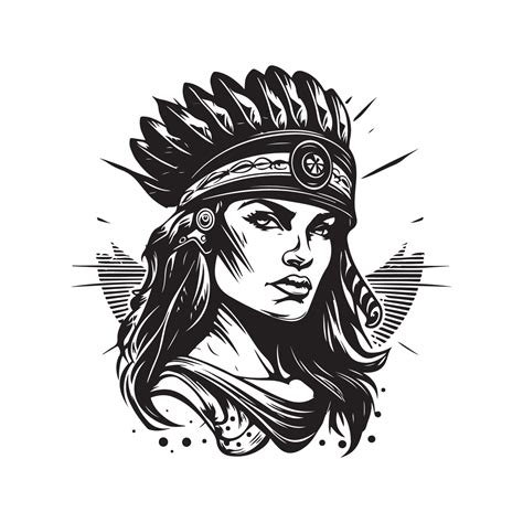 Female Amazon Warrior Vintage Logo Line Art Concept Black And White