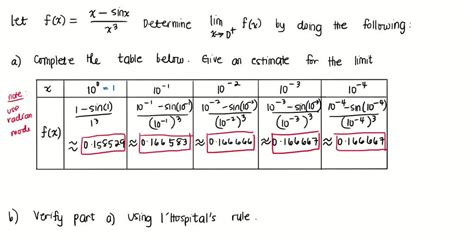 SOLVED A Complete The Table And Estimate The Limit B Use L