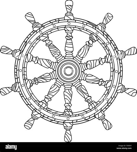 Vector Black White Boat Handwheel Ship Wheel Helm Sea Ocean Symbol