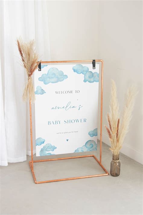 Cloud Baby Shower Welcome Sign Template Blue Cloud Printable Baby