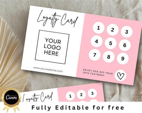 Small Business Loyalty Card Feminine Loyalty Card Editable Punch