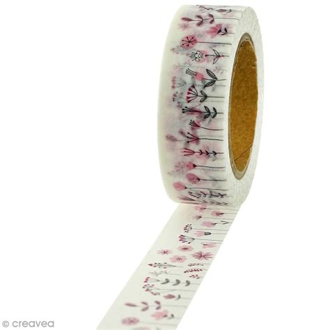 Masking Tape Fleurs Des Champs Roses Sur Fond Blanc 1 5 Cm X 5 M