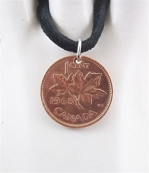 Maple Leaf Coin Necklace Canadian Cent Mens Necklace Etsy Coin