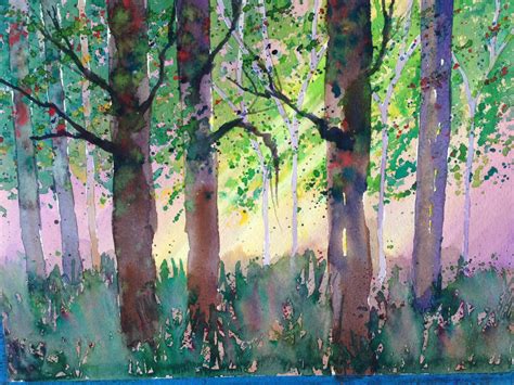 Watercolor Trees And Light Watercolor On Wood Watercolor Trees