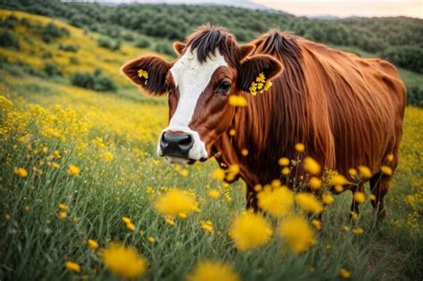 Foto De Una Vaca En El Campo Foto Premium