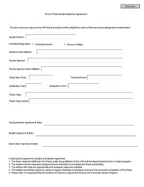 Fillable Online Unh Honors Thesis Student Sponsor Agreement This Form