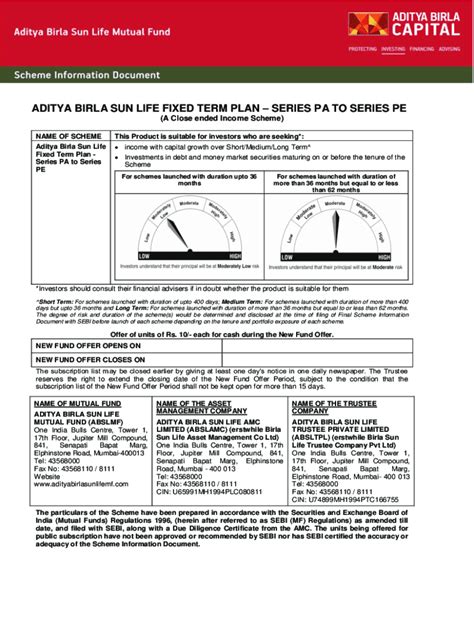 Fillable Online Aditya Birla Sun Life Fixed Term Plan Series So