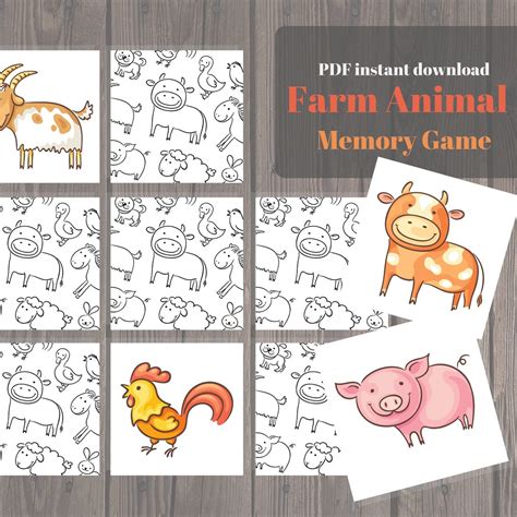 Farm Animal Memory Game for Kids PRINTABLE | Etsy