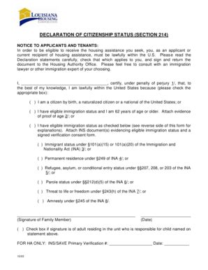 Fillable Online Lhc La DECLARATION OF CITIZENSHIP STATUS 9SECTION 214