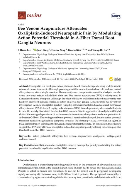 PDF Bee Venom Acupuncture Attenuates Oxaliplatin Induced Neuropathic