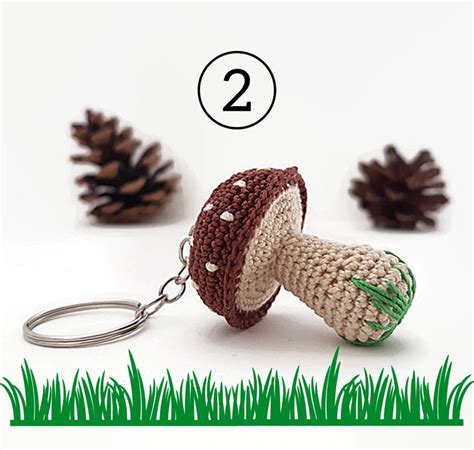 Brown Mushroom Keychain Crochet Toadstool Mushroom Keyring Etsy