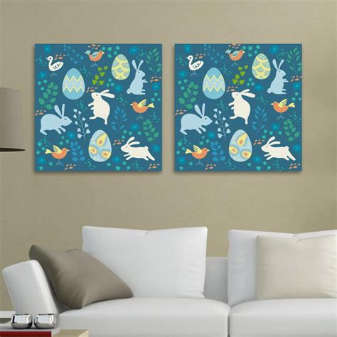 Ownta Colored Rabbits Eggs And Birds Pattern Pc Canvas Wall Art