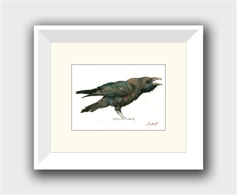 Rabe Aquarell Rabe Vogel Kunst Rabe Malerei Krähe Kunst Etsy