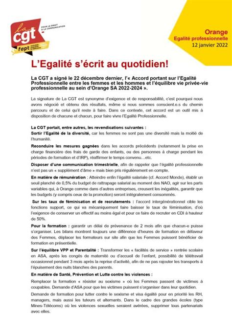 Fapt Cgt Accord Egalite Femmes Hommes Gagner L Galit Professionnelle