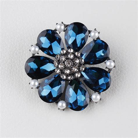 Blauw Glas Crystal Bauhinia Bloem Broche Pins Voor Grandado