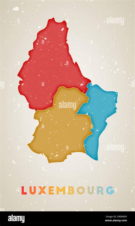 Luxembourg Map Country Poster With Colored Regions Old Grunge Texture