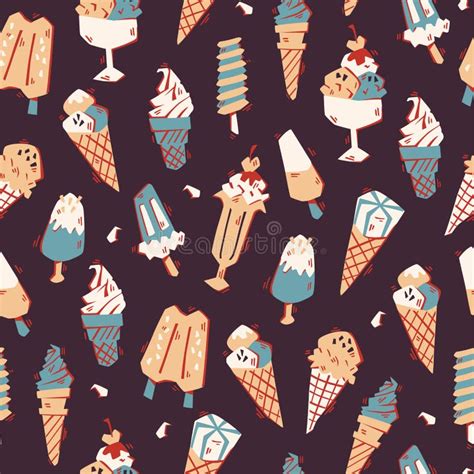 Hand Drawn Seamless Pattern With Ice Cream Vector Doodle Illustration