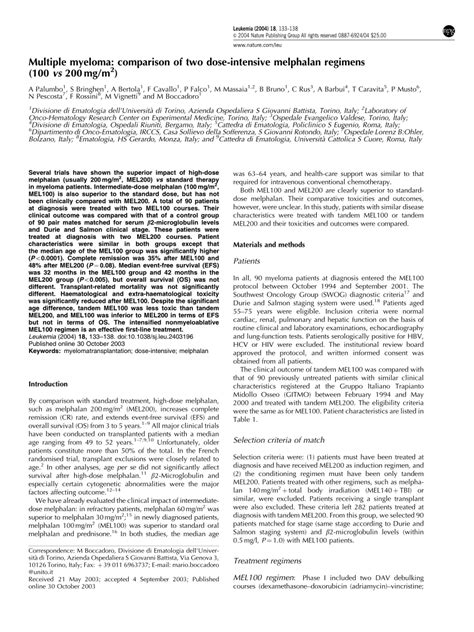 PDF Multiple Myeloma Comparison Of Two Dose Intensive Melphalan