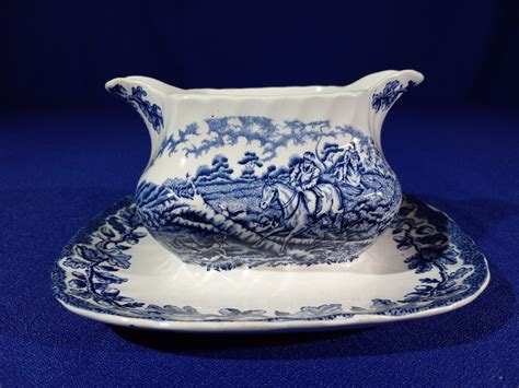 Gravy Boat With Attached Underplate Country Life Blue By Myott