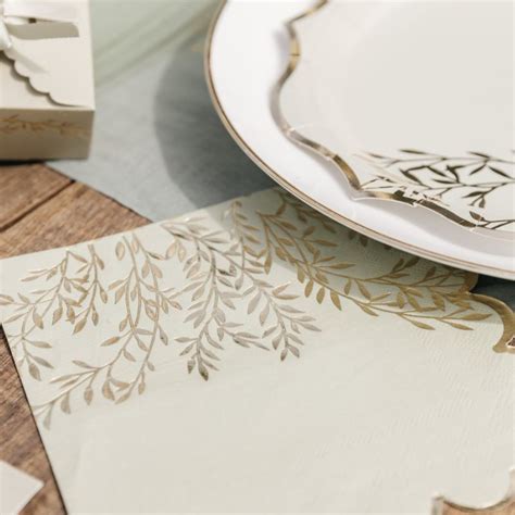 Assiettes Vert Sauge Et Or Jolis Brins X8 MODERN CONFETTI