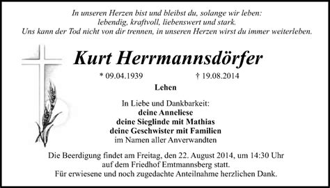 Traueranzeigen Von Kurt Herrmannsd Rfer Nordbayerischer Kurier