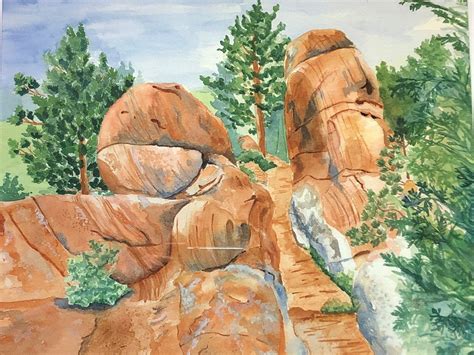 Colorado Watercolor Print Red Rocks Canyon Painting Mountain Etsy