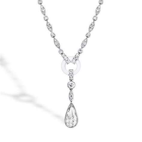 Art Deco Rock Crystal And Diamond Necklace 1419ct In Platinum Pear