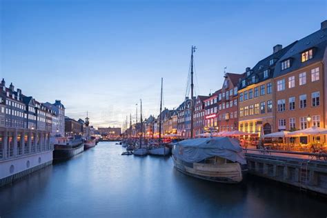 Nyhavn with the Canal at Night in Copenhagen City, Denmark Stock Photo ...