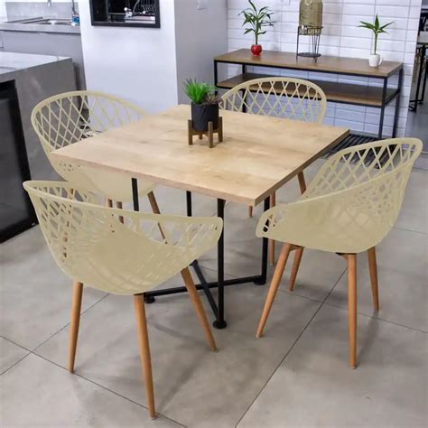 Kit Cadeiras Clarice Nude E Mesa De Jantar Lugares Jade Cm Natural Base Met Lica