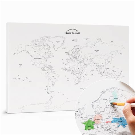 Paintable World Map Push Pin, Coloring Places I've Been Travel Canvas ...